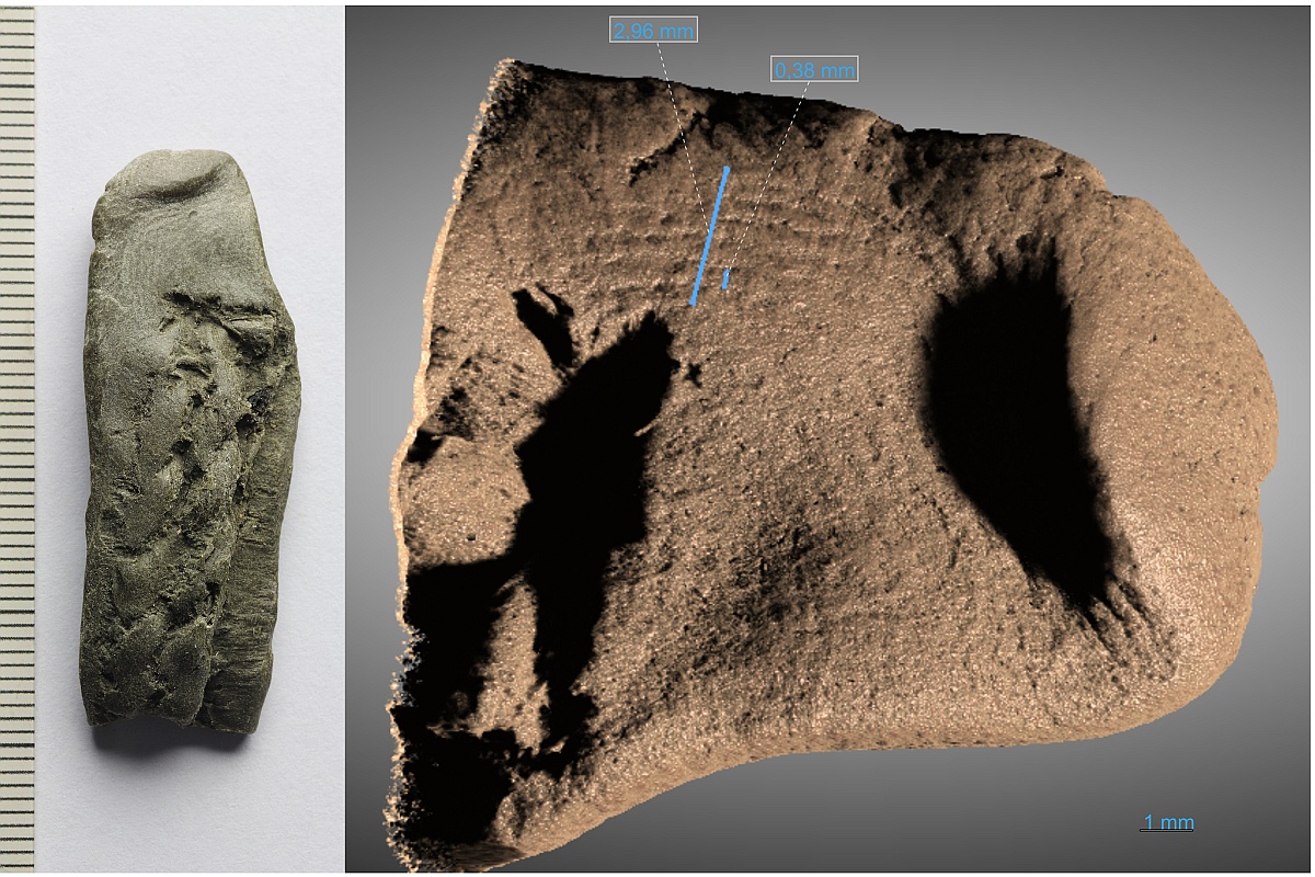 Изучение неповрежденных фрагментов каната и его отпечатков на материале, который использовали для герметизации лодки, позволило описать методы их изготовления и шитья. Также ученые обнаружили часть отпечатка пальца моряка. Изучение неповрежденных фрагментов каната и его отпечатков на материале, который использовали для герметизации лодки, позволило описать методы их изготовления и шитья. Также ученые обнаружили часть отпечатка пальца моряка.