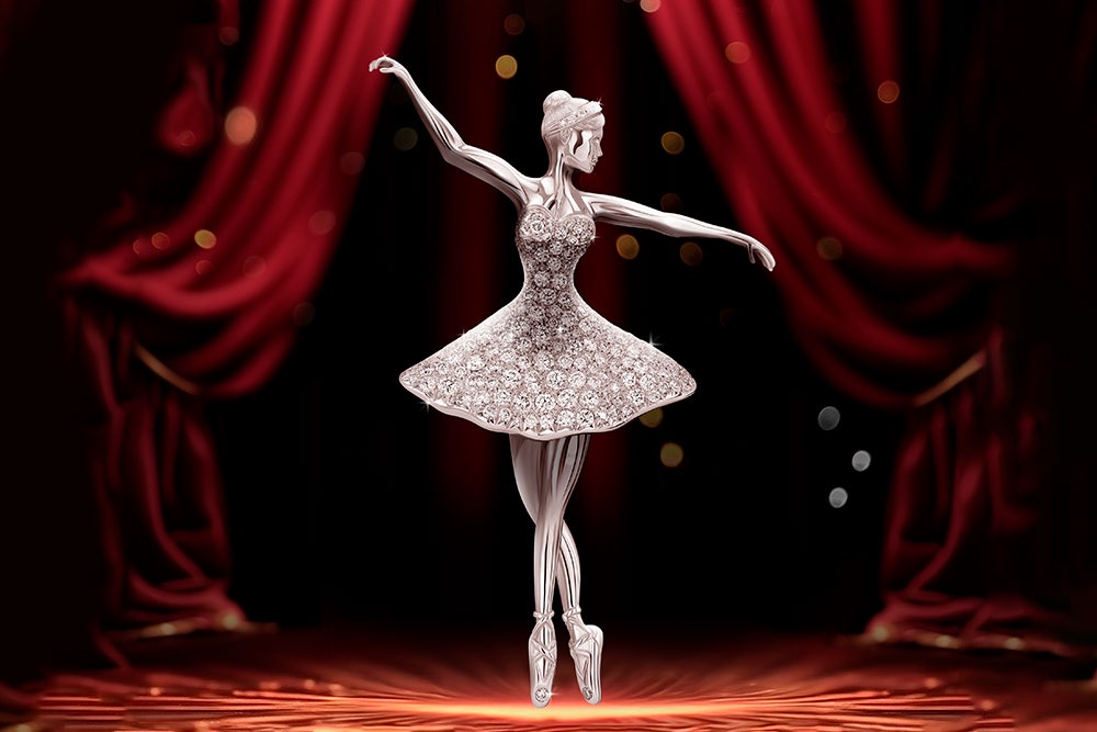 Новая брошь Mercury Classic в виде балерины инкрустирована 163 бесцветными бриллиантами.