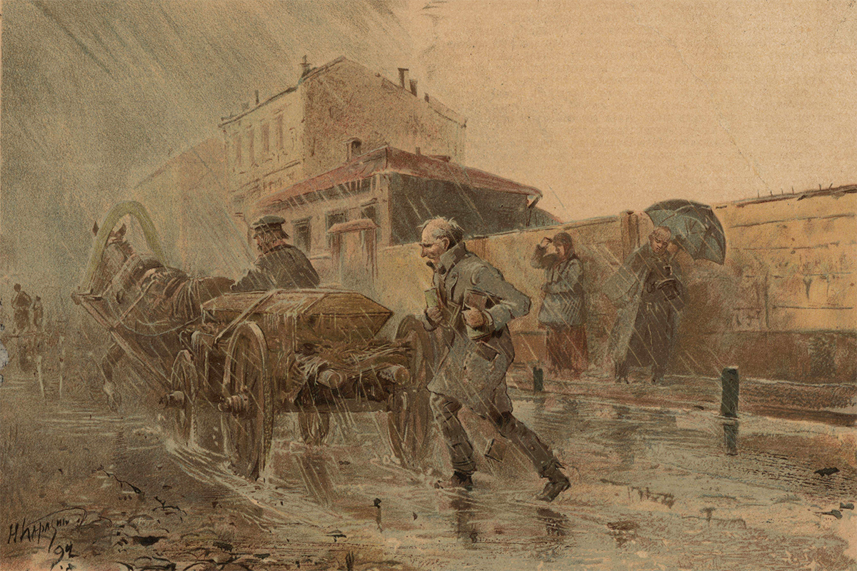 Н. Каразин. Иллюстрация к роману "Бедные люди". Из альбома "Пятнадцать акварельных картин к сочинениям Ф. М. Достоевскаго". 1893