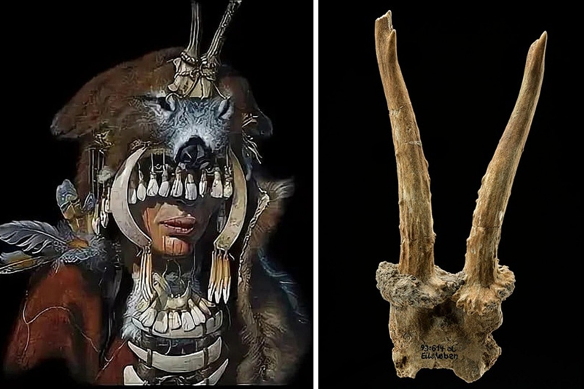 Маска, изготовленная из части черепа и рогов косули, напомнила археологам о более древнем захоронении шаманки - там был найден похожий артефакт.