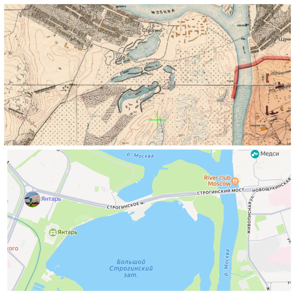 На карте 1952 года Большого Строгинского затона еще нет. На карте 1952 года Большого Строгинского затона еще нет.