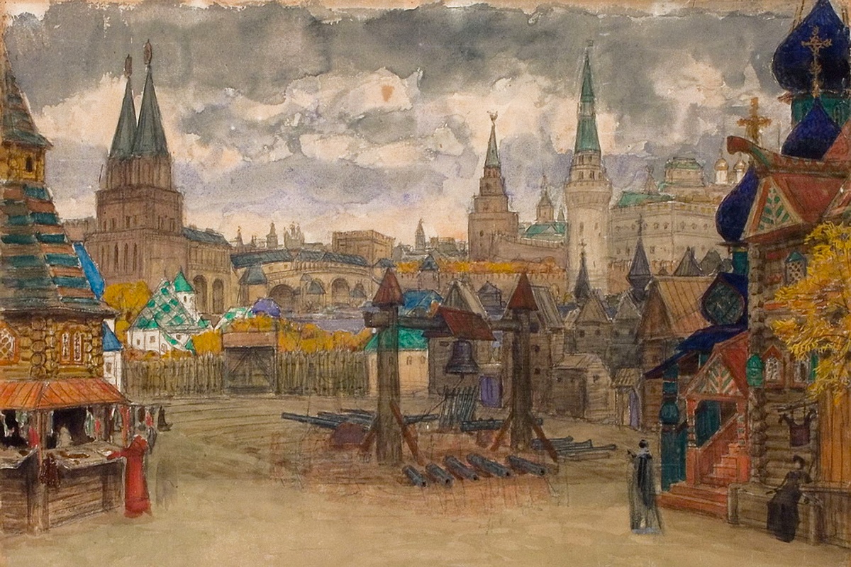 А. Васнецов. Стрелецкая Слобода. Эскиз декораций к опере М. Мусоргского "Хованщина". 1897
