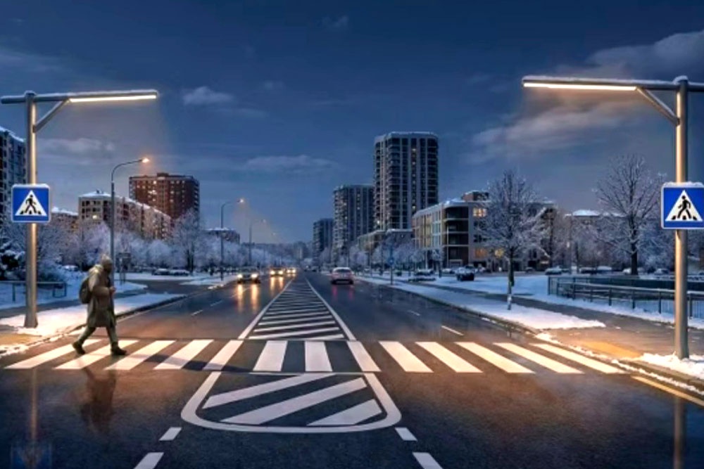 За счет контрастного освещения  на переходах лучше видно пешеходов.