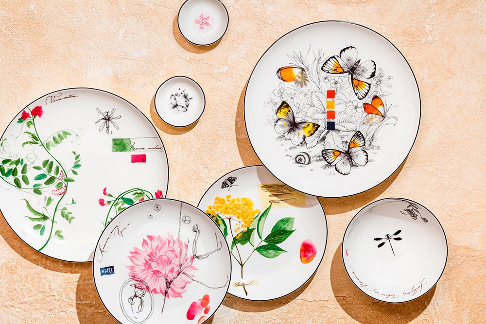 Сервиз столовый Shirokov коллекции "Скетчбук. Бабочки" на 4 персоны, фарфор костяной. 