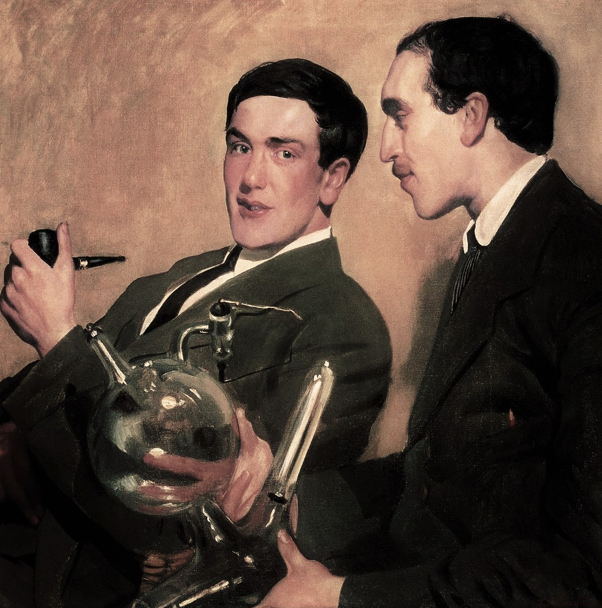 Б. Кустодиев. Портрет профессоров Капицы и Семенова. 1921