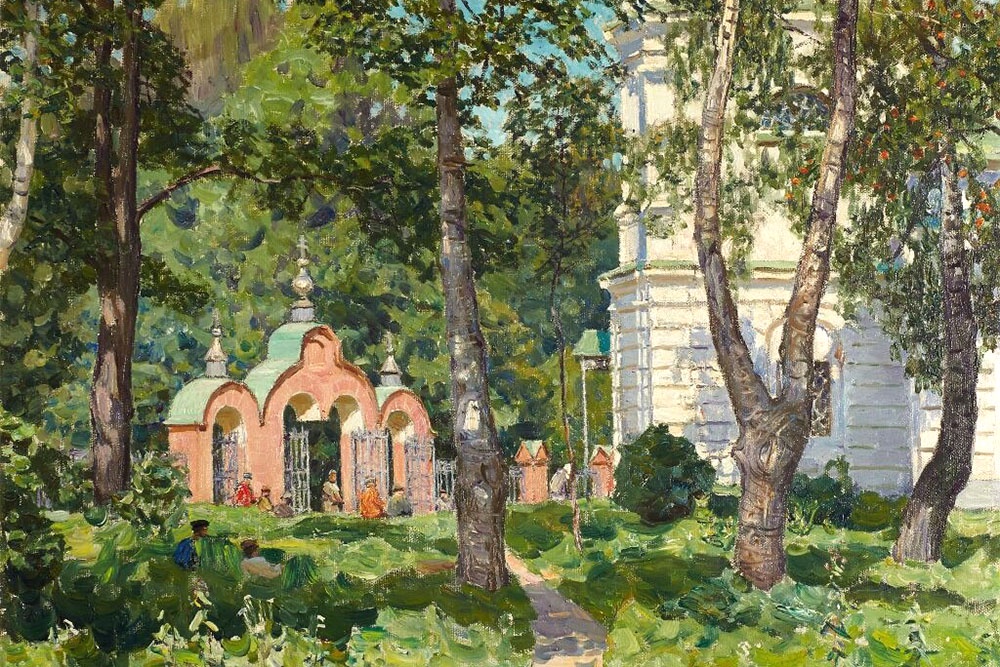 Картина Аполлинария Васнецова "На погосте. Радоница" (1917г.) пронизана светом и пасхальной радостью.