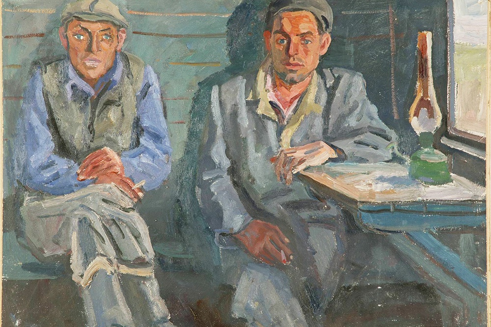 Представитель сурового стиля Эдуард Браговский создал работу "В вагончике. Целина" в 1964 году. 