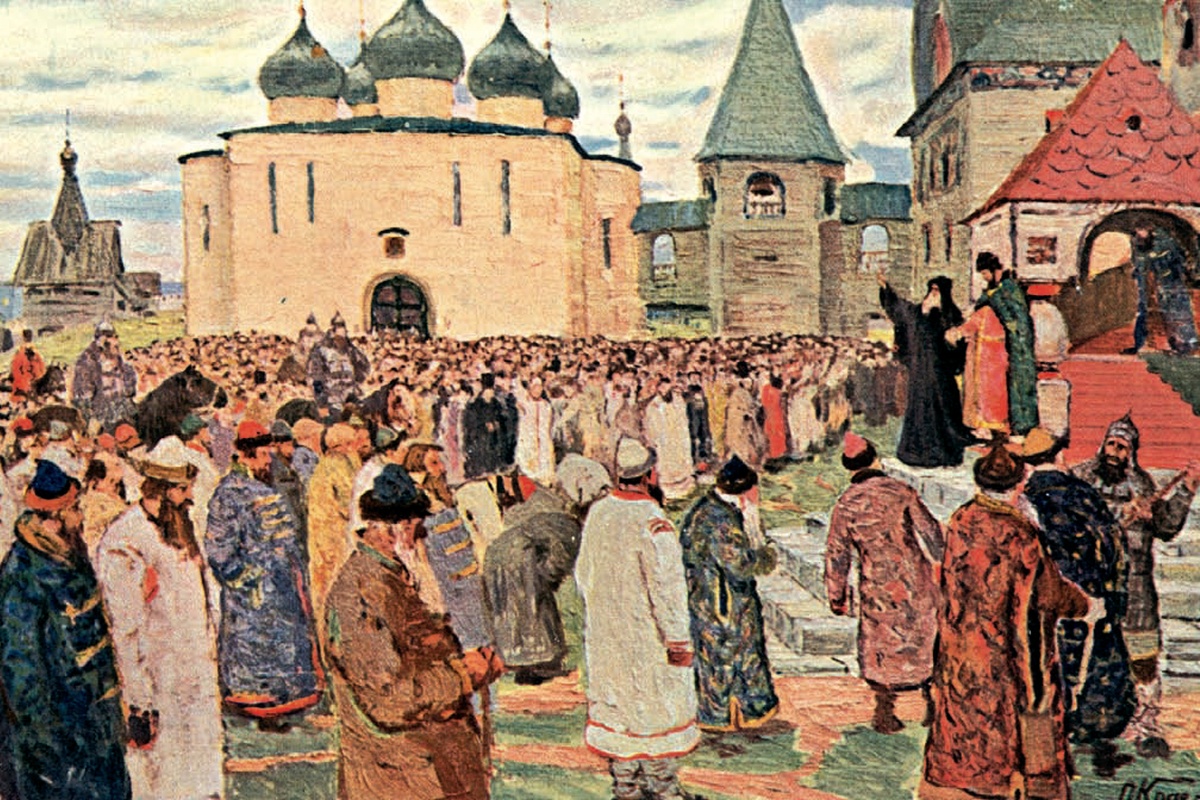 П. Краснов. Сергий Радонежский увещевает великого князя нижегородского Бориса Константиновича, вопреки прав старшинства овладевшего нижегородским престолом, добровольно уступить Нижний брату своему. П. Краснов. Сергий Радонежский увещевает великого князя нижегородского Бориса Константиновича, вопреки прав старшинства овладевшего нижегородским престолом, добровольно уступить Нижний брату своему.