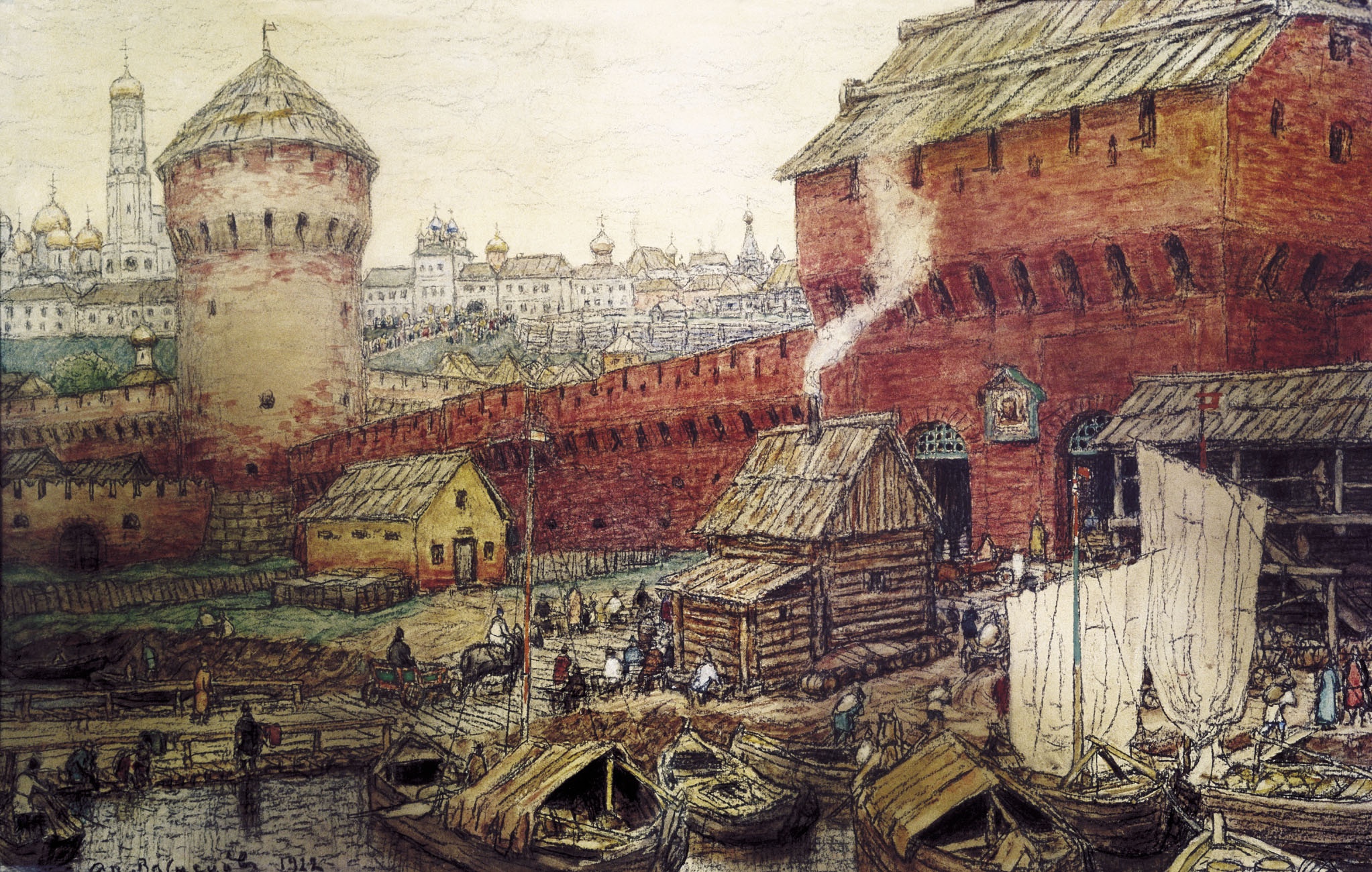 A. М. Васнецов.  Спасские Водяные ворота Китай-города в XVII веке.