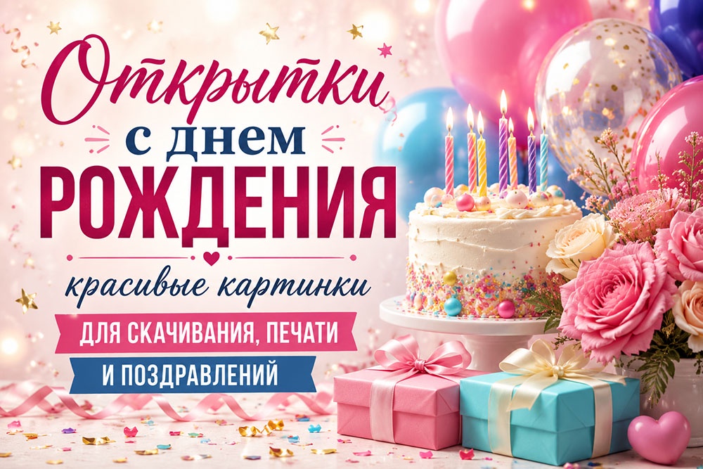 Открытки с днем рождения: красивые картинки для скачивания, печати и поздравлений.