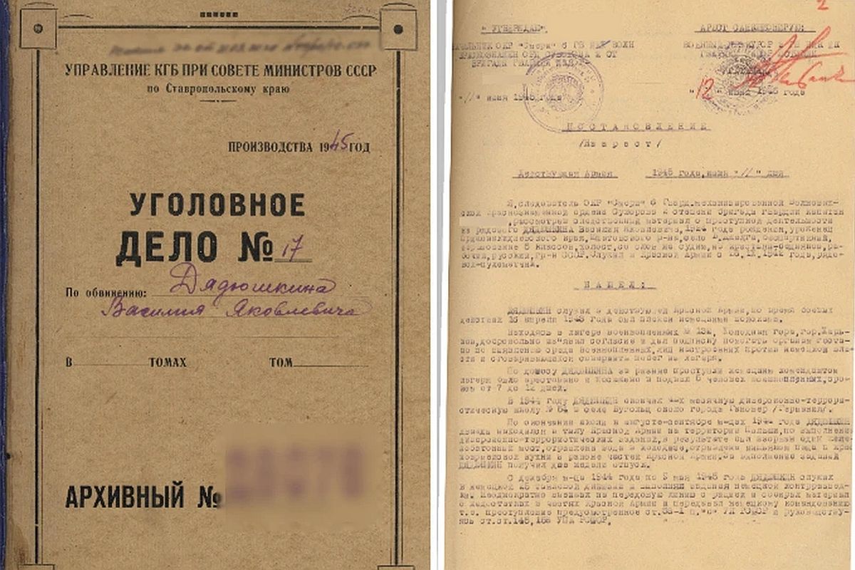Рассекреченные документы, касающиеся предателя Родины Василия Дядюшкина.