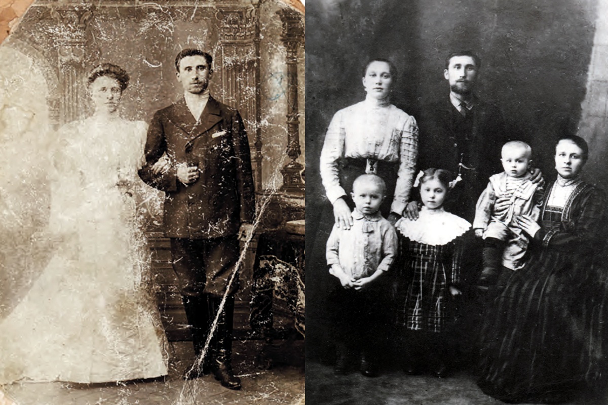 Слева - Михаил и Марфа Филькины в 1905 году. Справа - семья Филькиных в 1912 году. Слева - Михаил и Марфа Филькины в 1905 году. Справа - семья Филькиных в 1912 году.