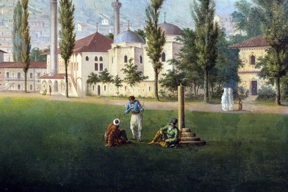 Солнечные часы на картине Фридриха Гросса "Ханский дворец" 1872 год (фрагмент)