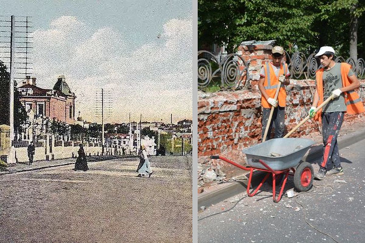 "Бурылинская волна" на фото начала ХХ века и рабочие, поработавшие над ней сто лет спустя.