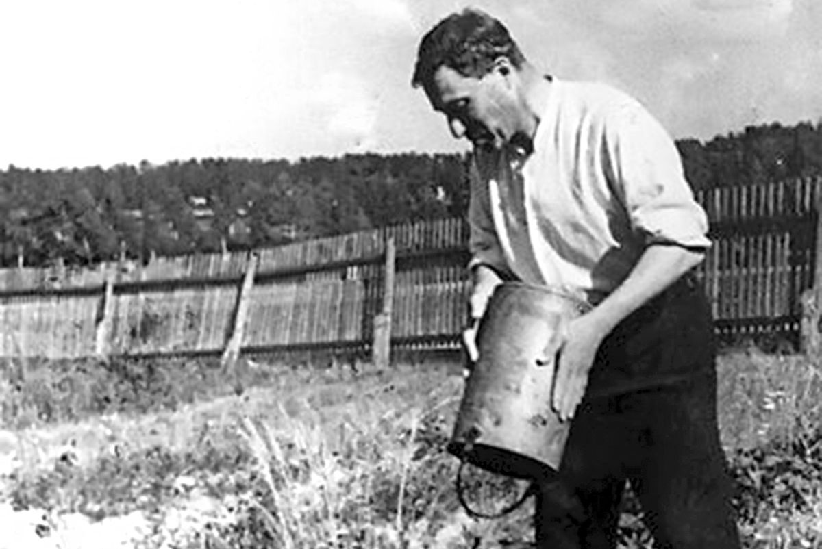 Борис Пастернак на огороде в Переделкино. 1946 год.
