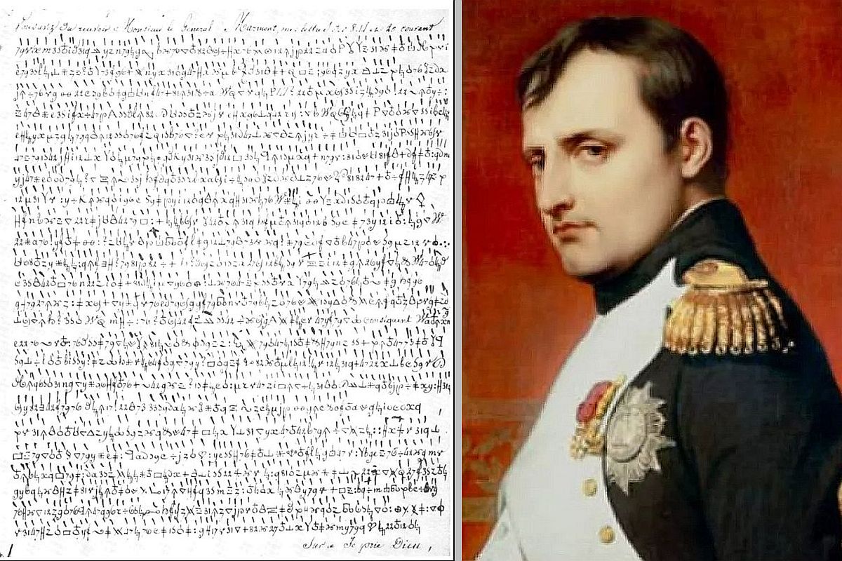 В документе, который отправил Наполеон в 1809-м, первая строка на французском языке, а все остальное - это набор чисел, выдуманных символов и букв. В документе, который отправил Наполеон в 1809-м, первая строка на французском языке, а все остальное - это набор чисел, выдуманных символов и букв.