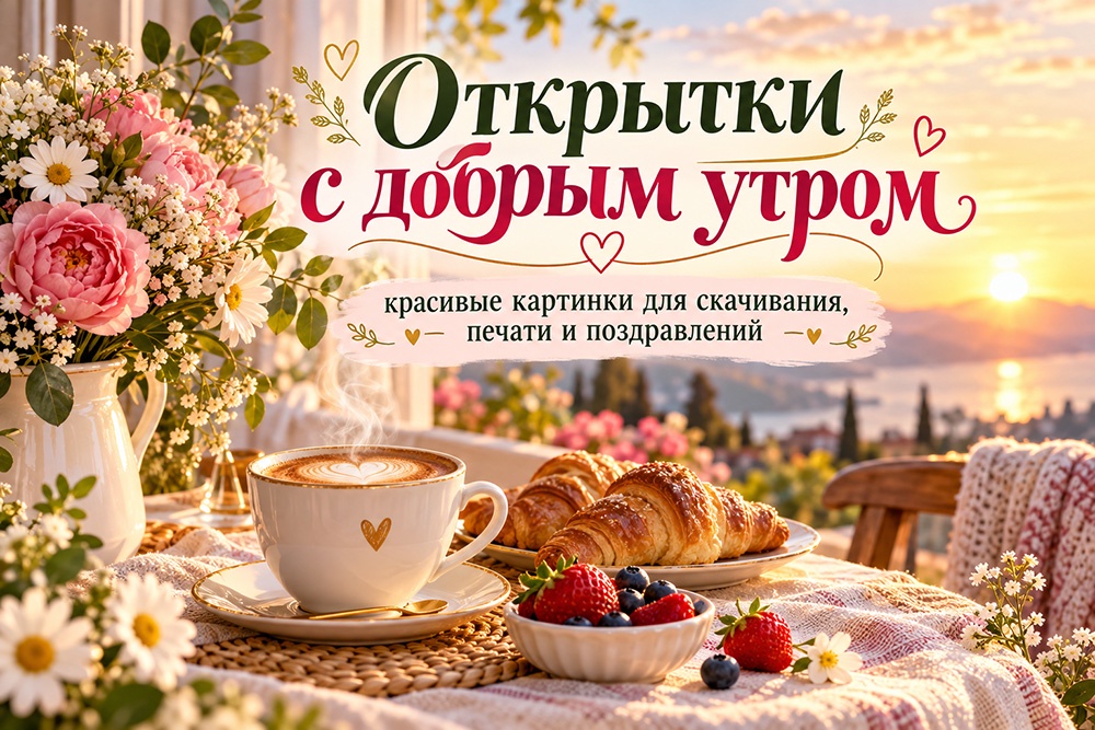 Открытка с добрым утром: красивые картинки для скачивания и поздравлений.