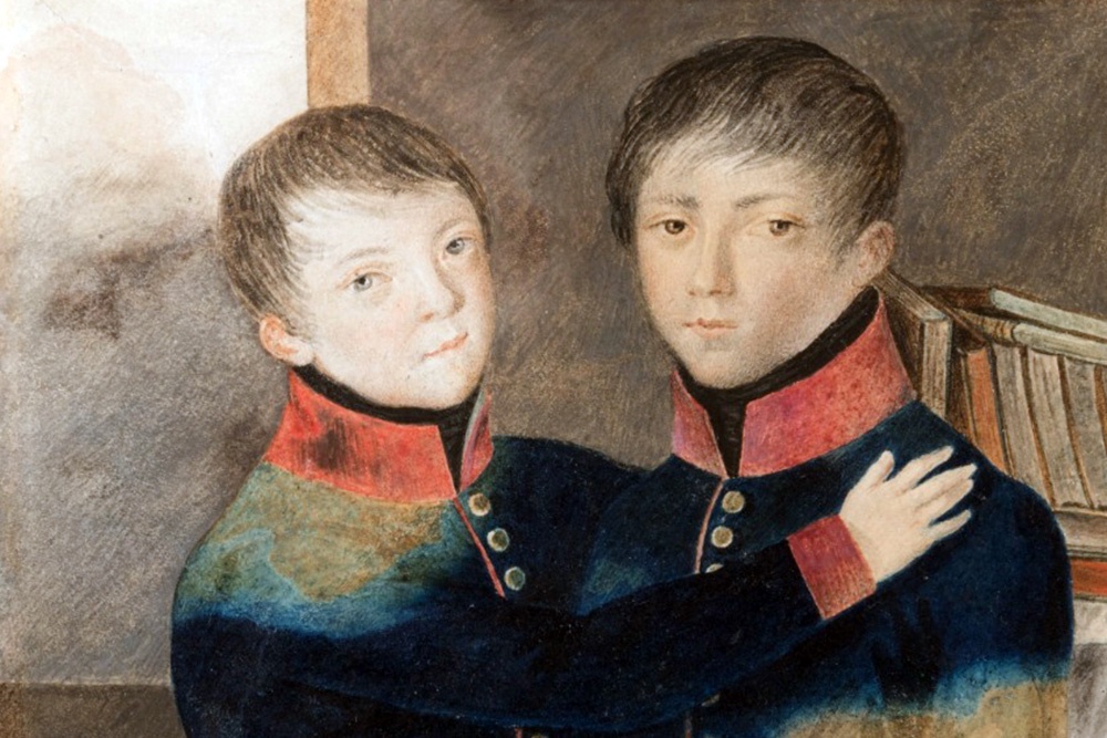 Портрет двух лицеистов. 1815 год. Неизвестный художник. Портрет двух лицеистов. 1815 год. Неизвестный художник.