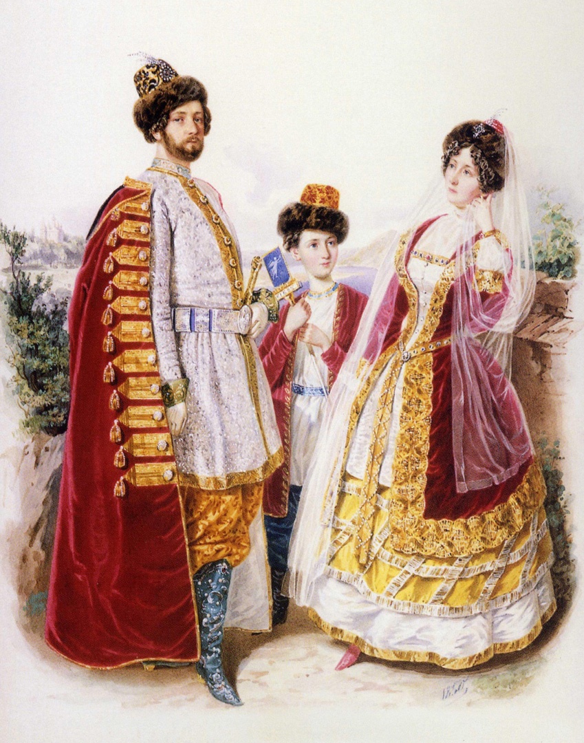 Участники бала "Англия и Россия" в костюмах, представляющих Киев. 1850 год.