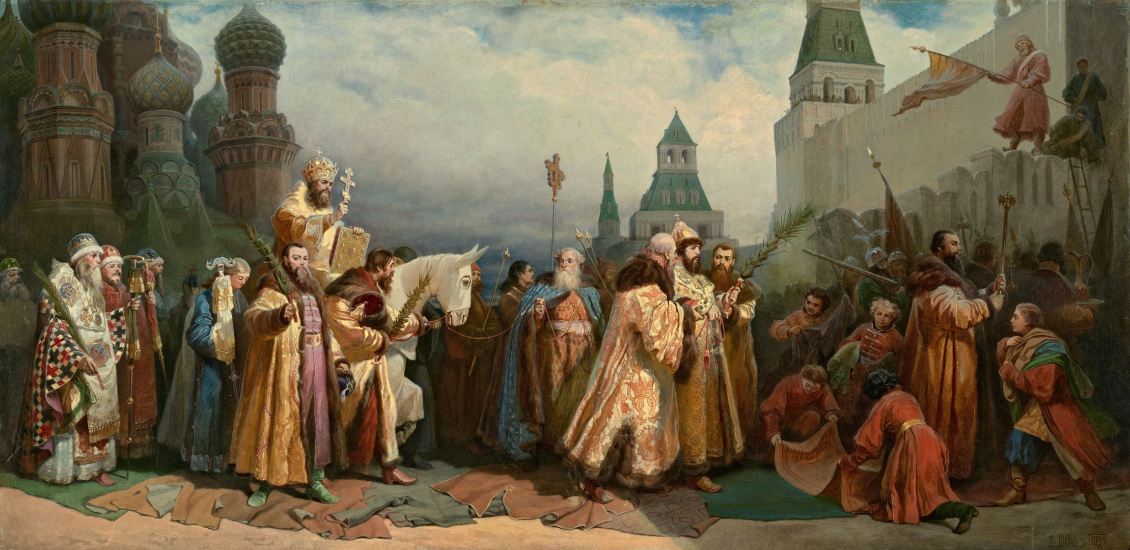 Вячеслав Шварц. Вербное воскресение в Москве при царе Алексее Михайловиче. Шествие патриарха на осляти. 1865 год. 