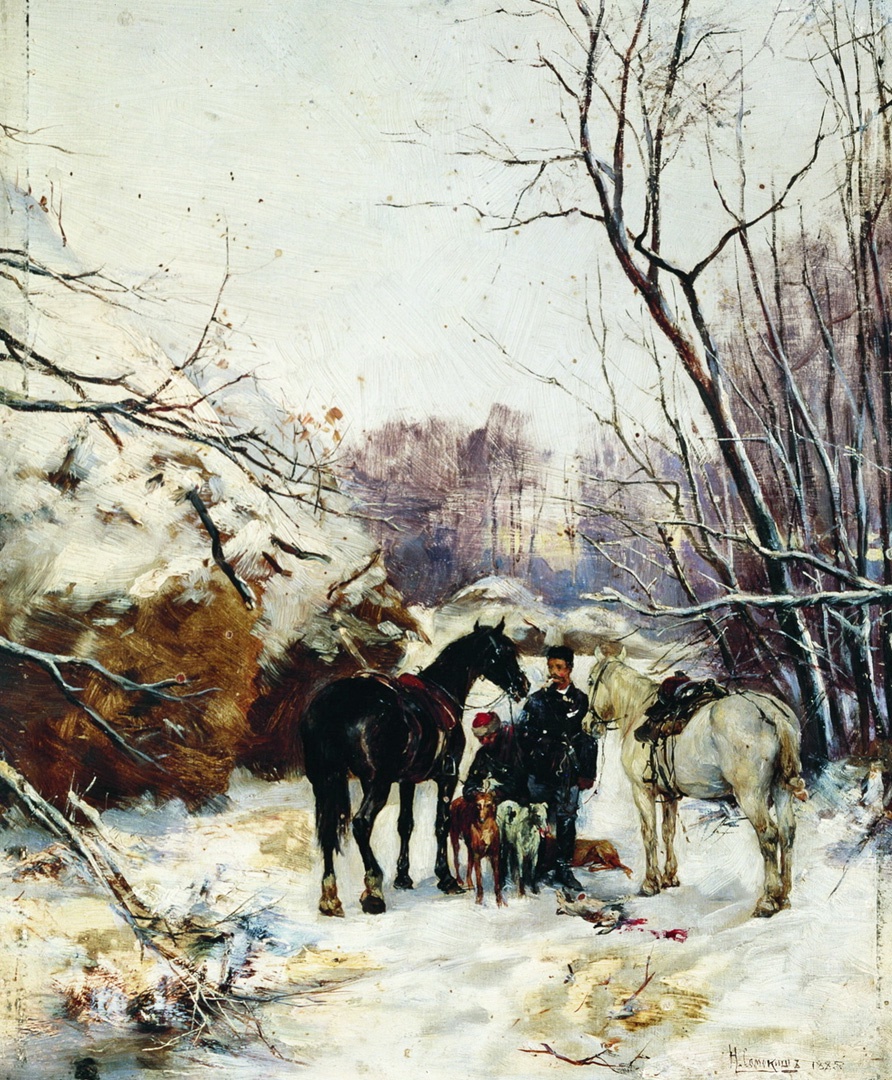Николай Самокиш. Охотники. 1885 год. 